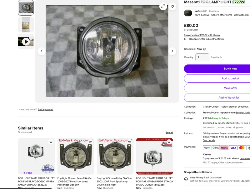 Fog light - part number 272726 equivalents | SportsMaserati