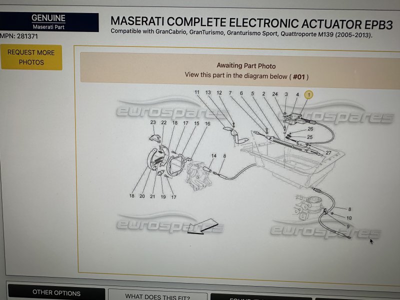2010 Qp handbrake actuator part no. 281371 | SportsMaserati